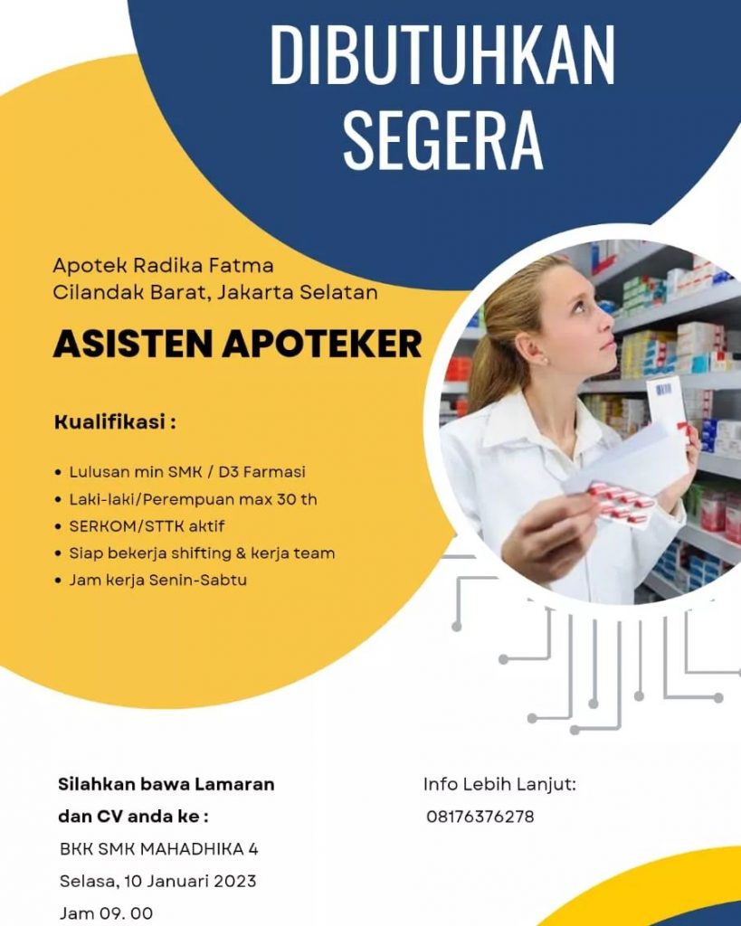 lowongan asisten apoteker bkk smk mahadhika