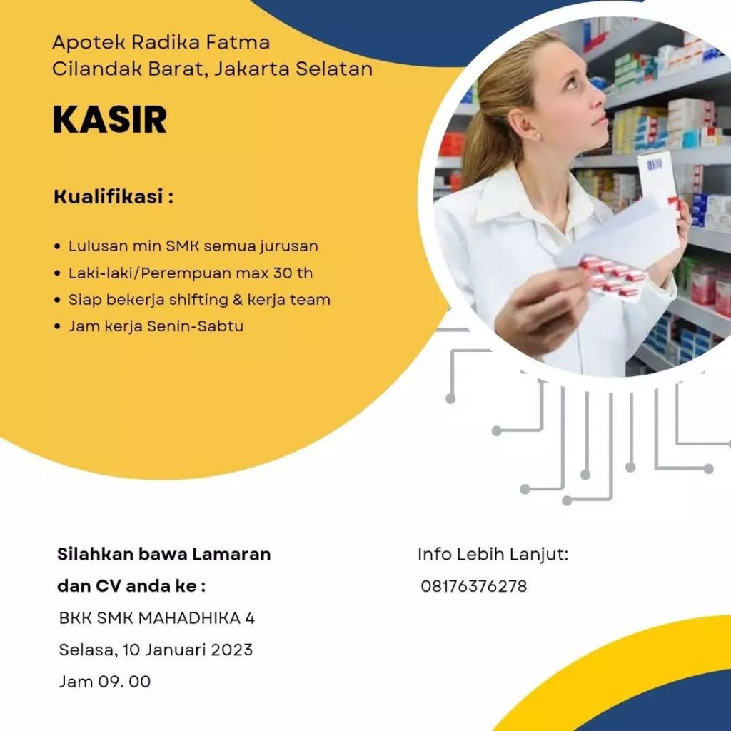 lowongan kasir apotek bkk smk mahadhika 4